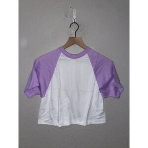 Women's Sportswear White Purple Crop Top Blank Shirt Tee Women M